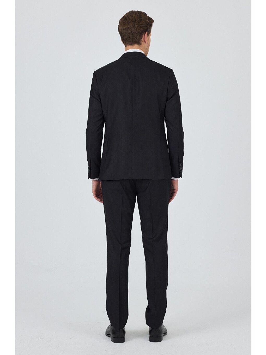 Siyah Düz Filafil Mono Yaka Tam Astar Yelekli 6 Drop Slim Fit Takım Elbise 1001250171-4