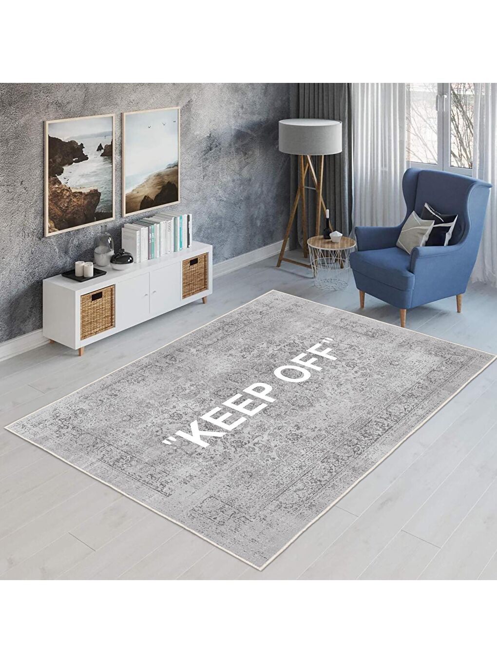 Gri Dekoratif Özel Tasarım Yıkanabilir, Modern Halı 80x150-1