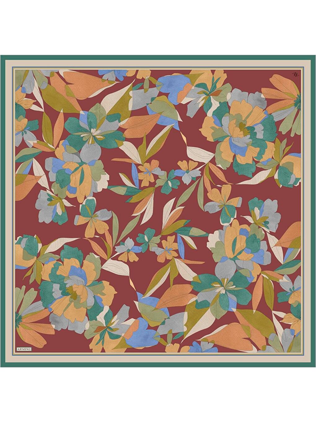 Turuncu Çiçek Desenli Saf İpek Sura Eşarp 9312 52-3