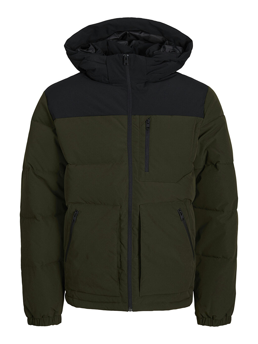 Jack & Jones Haki Essentials Jjeotto Regular Fit Rüzgar Geçirmez Kapüşonlu Kısa Erkek Şişme Mont 12258416 - 6