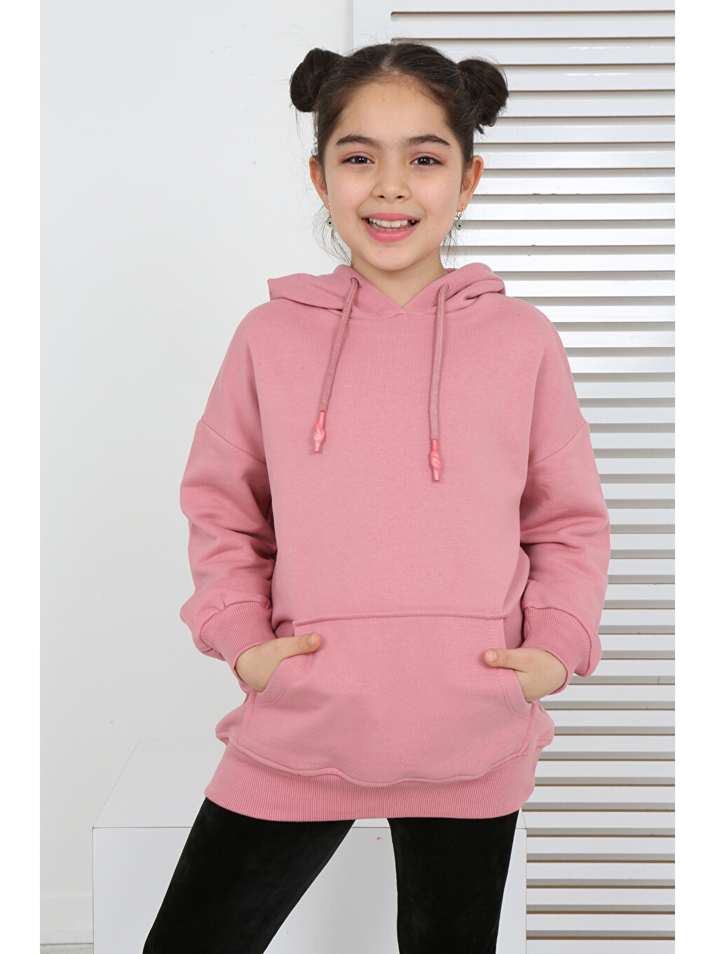 Pembe Kız Çocuk Kanguru Cepli Sweatshirt