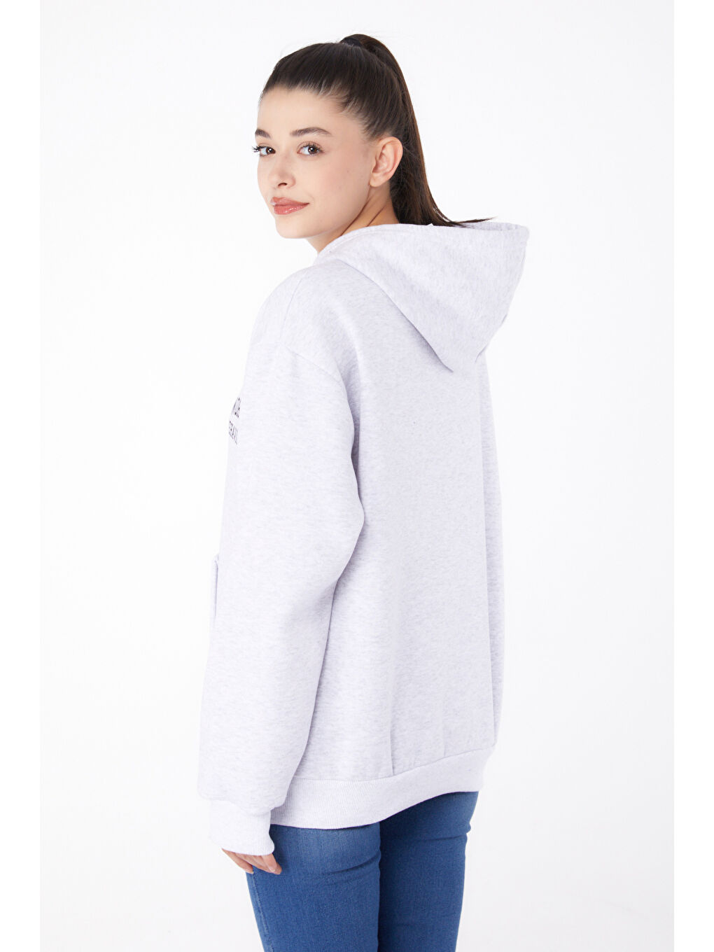 TOFİSA Düz Kapüşonlu Yaka Kadın Gri Baskılı Sweatshirt   26279 - 4