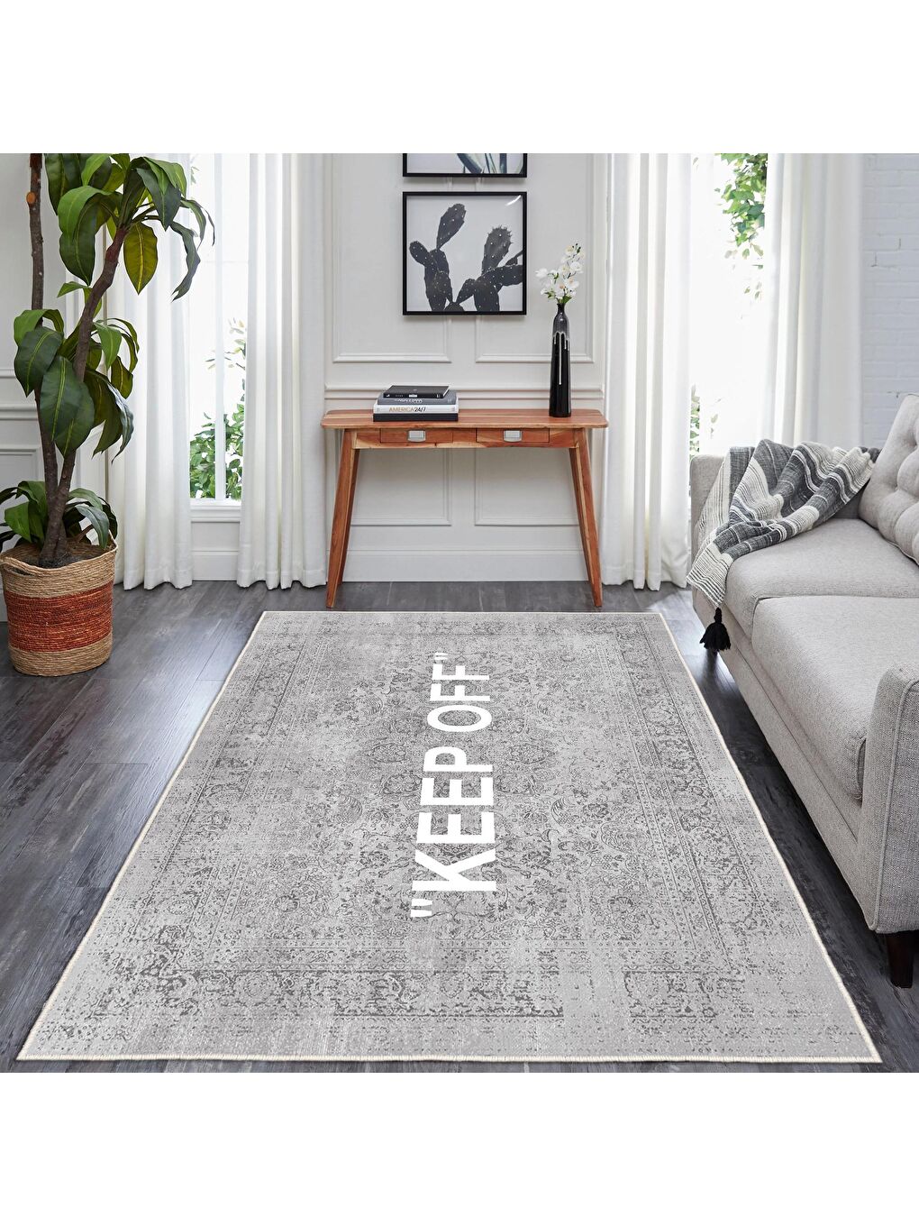 Gri Dekoratif Özel Tasarım Yıkanabilir, Modern Halı 80x150-2