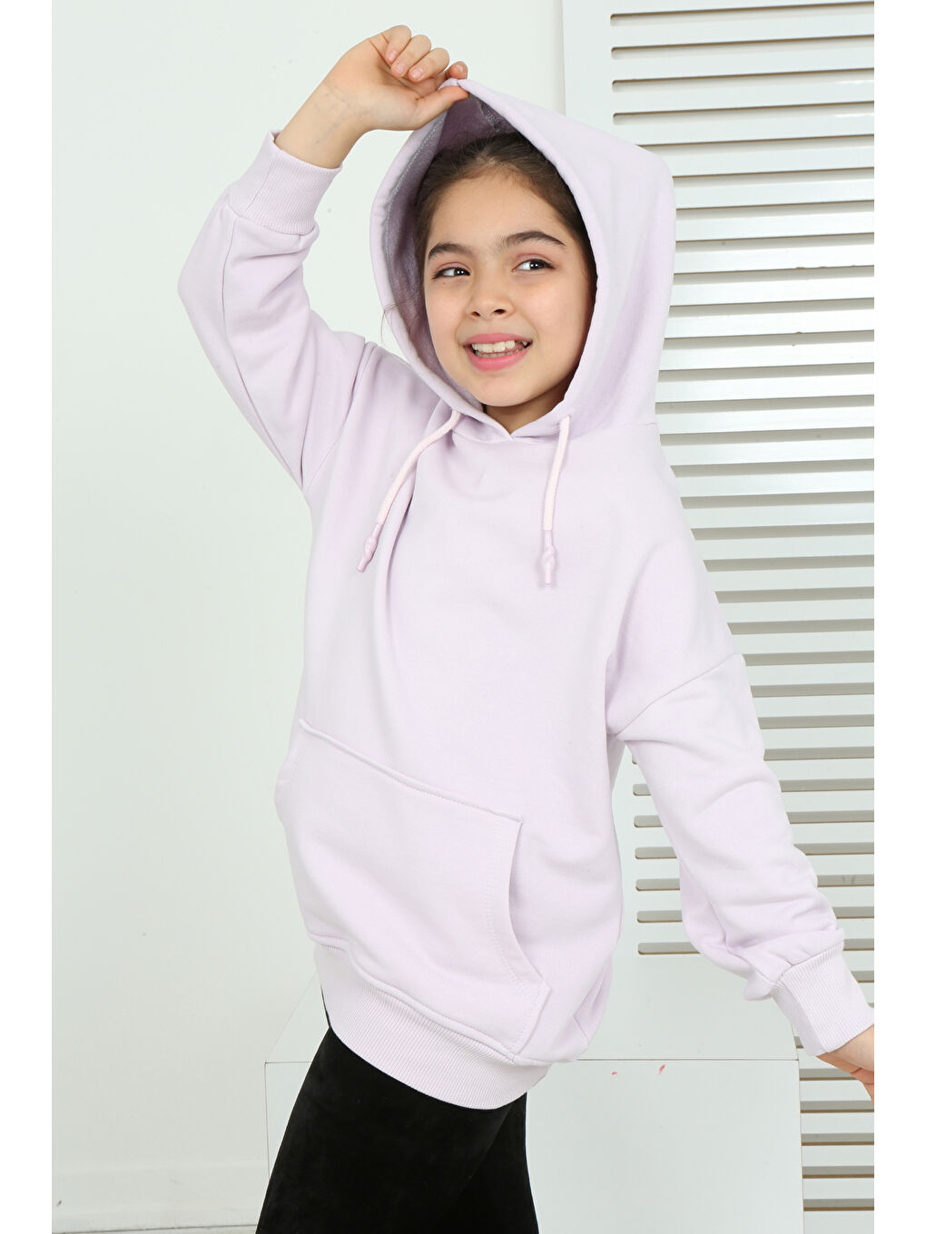 Lila Kız Çocuk Kanguru Cepli Sweatshirt