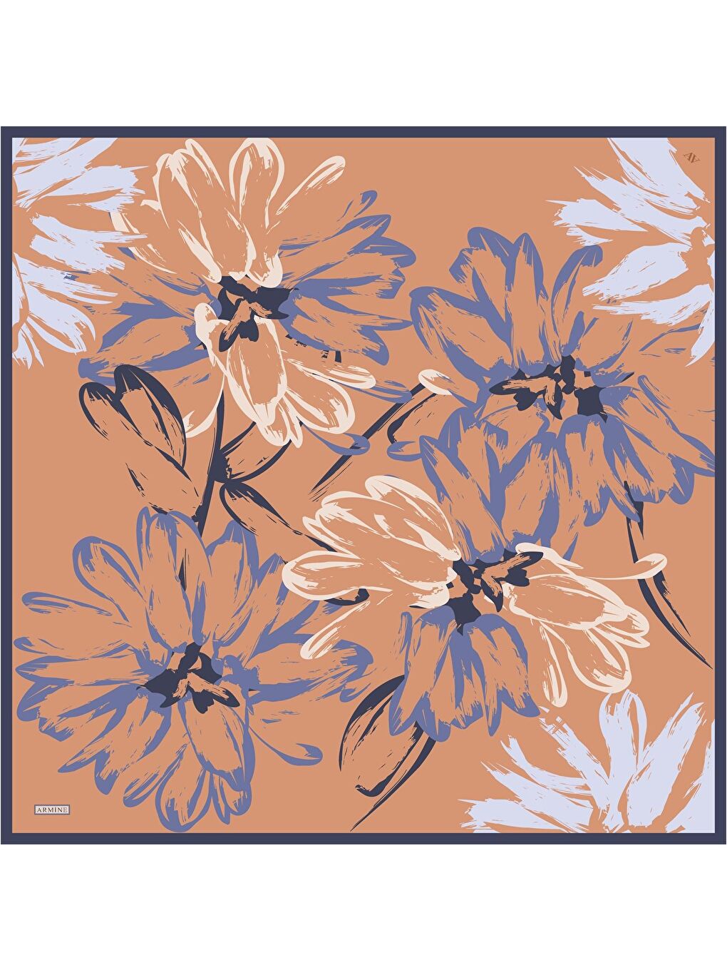 Turuncu Soyut Desenli Saf İpek Sura Eşarp 9322 38-3