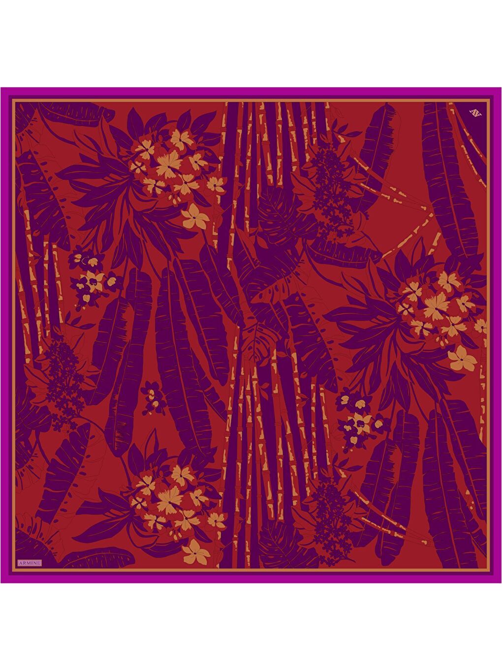 Pembe Çiçek Desenli Saf İpek Twill Eşarp 9353 07-1