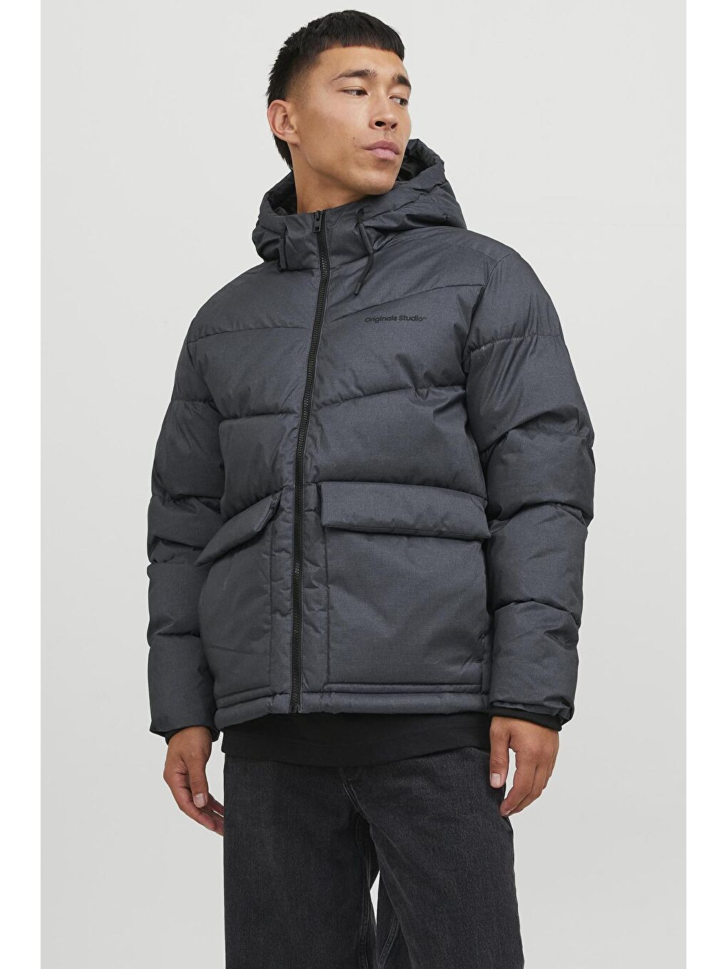 Jack & Jones Koyu Gri Jorvesterbro Suya Dayanıklı Kapüşonlu Erkek Mont 12238849