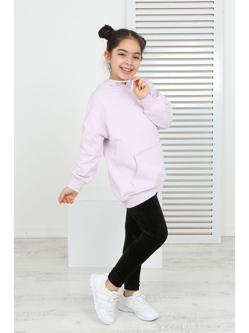 Lila Kız Çocuk Kanguru Cepli Sweatshirt-2