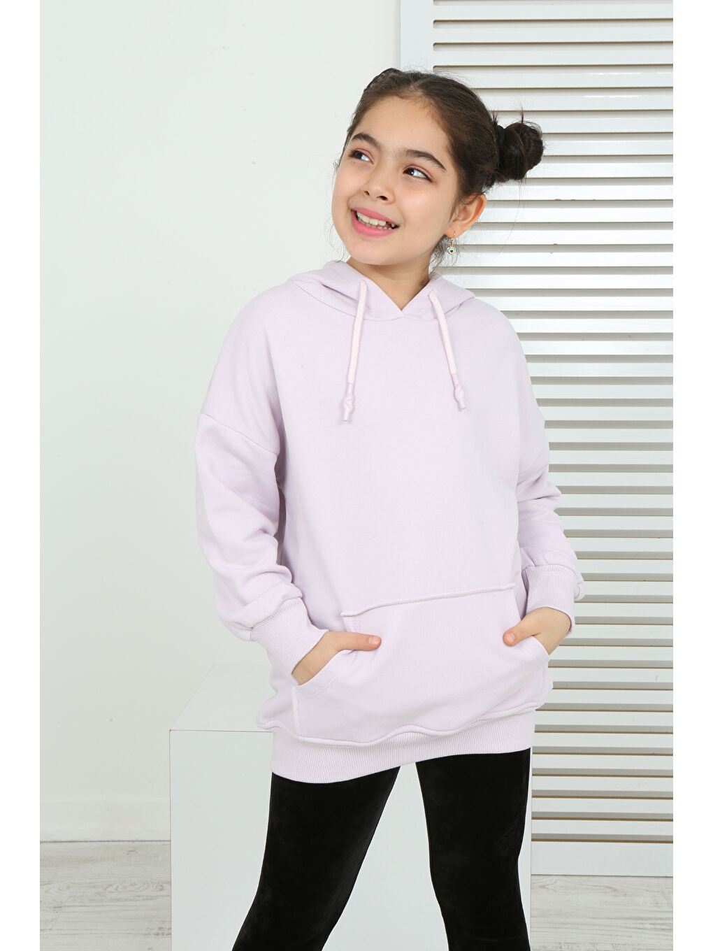 Lila Kız Çocuk Kanguru Cepli Sweatshirt-3