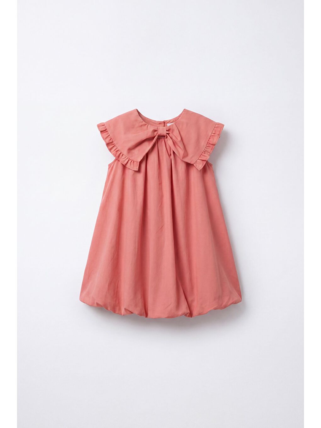 Pembe Kız Çocuk Pamuklu Gül Kurusu Fırfır Yakalı Elbise