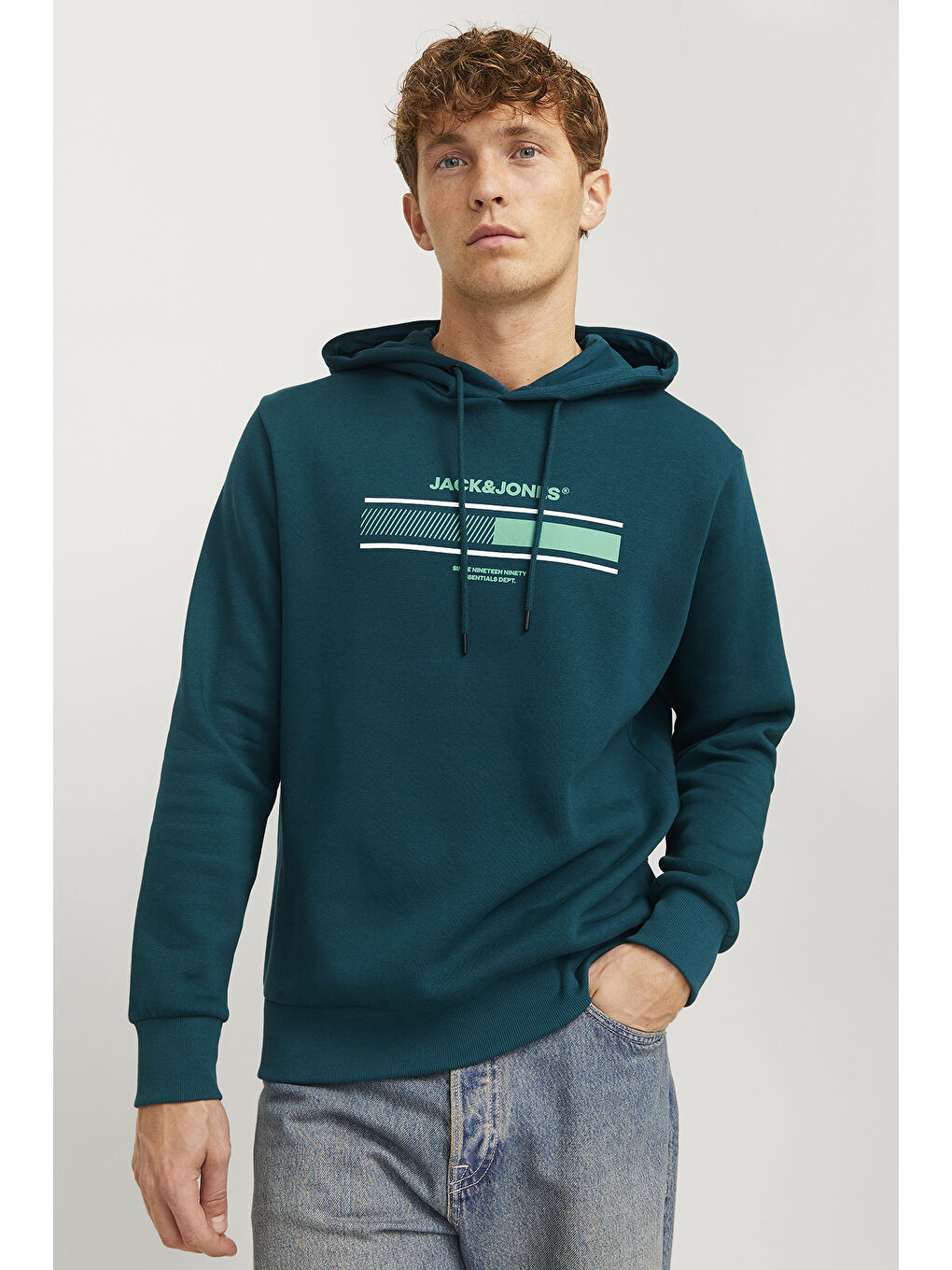 Jack & Jones Petrol Jjsouth Baskılı Pamuklu Regular Fit Kapüşonlu Erkek Sweat 12256820