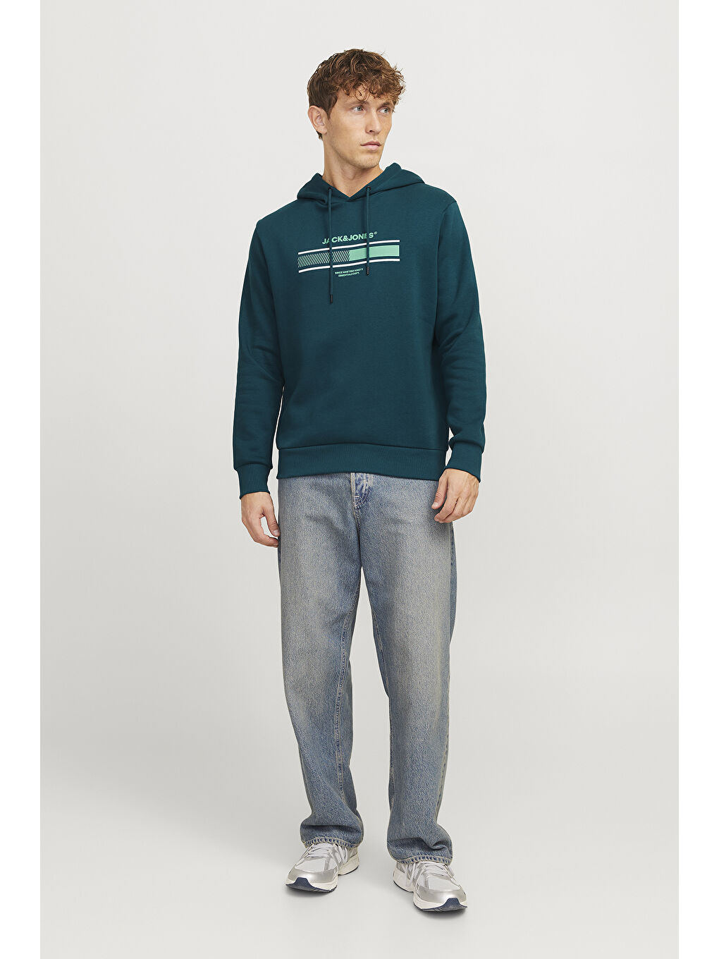 Jack & Jones Petrol Jjsouth Baskılı Pamuklu Regular Fit Kapüşonlu Erkek Sweat 12256820 - 1