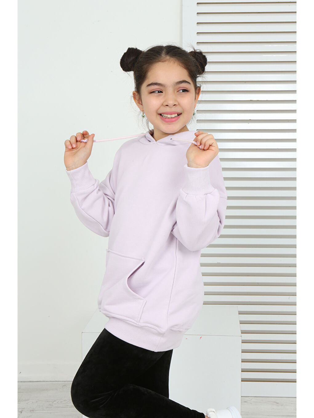 Lila Kız Çocuk Kanguru Cepli Sweatshirt-4
