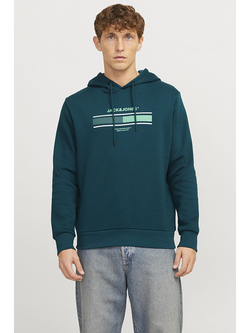 Jack & Jones Petrol Jjsouth Baskılı Pamuklu Regular Fit Kapüşonlu Erkek Sweat 12256820 - 2