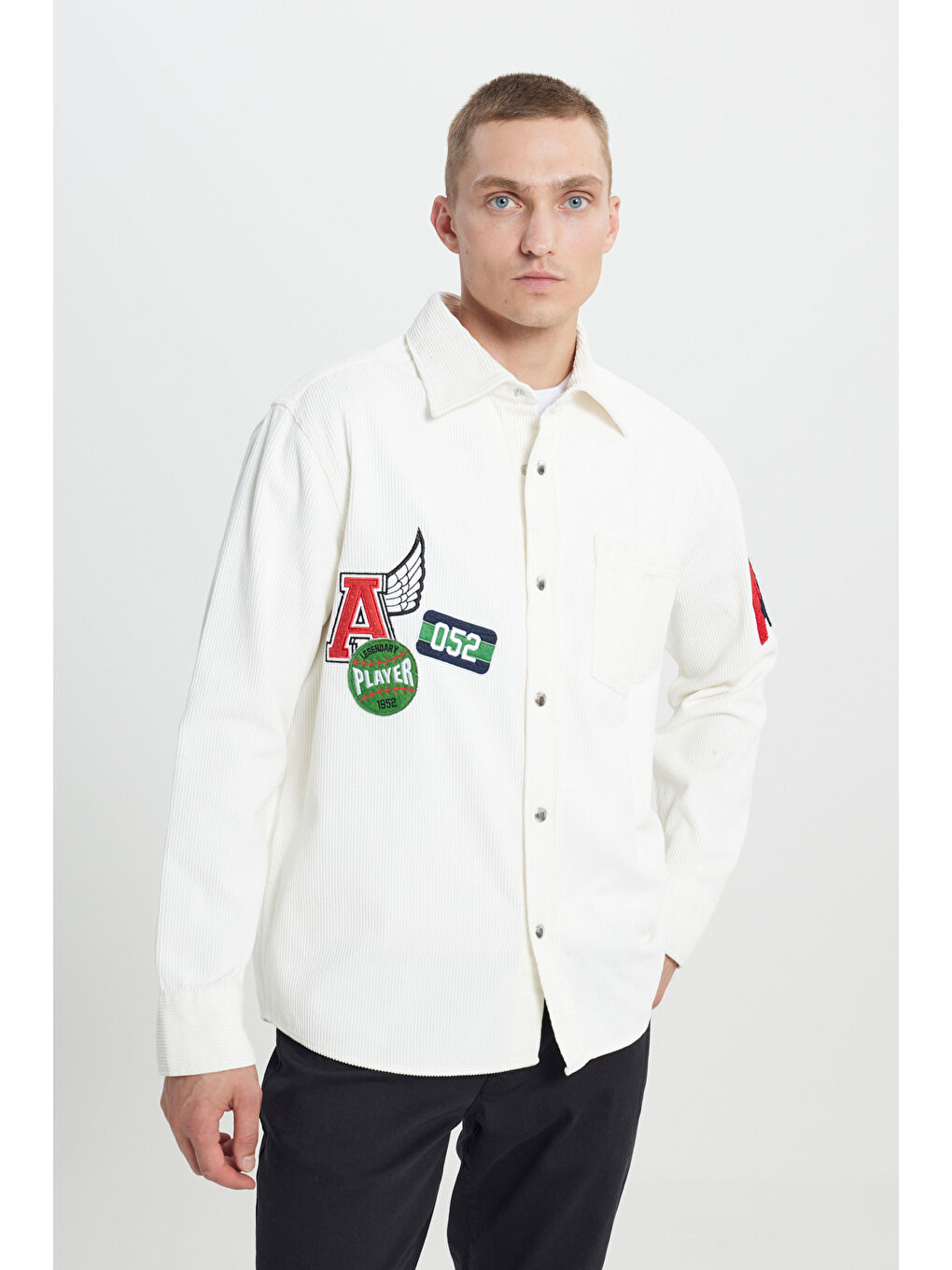 Erkek Ekru Oversize Fit Bol Kesim Klasik Yaka Kareli Gömlek