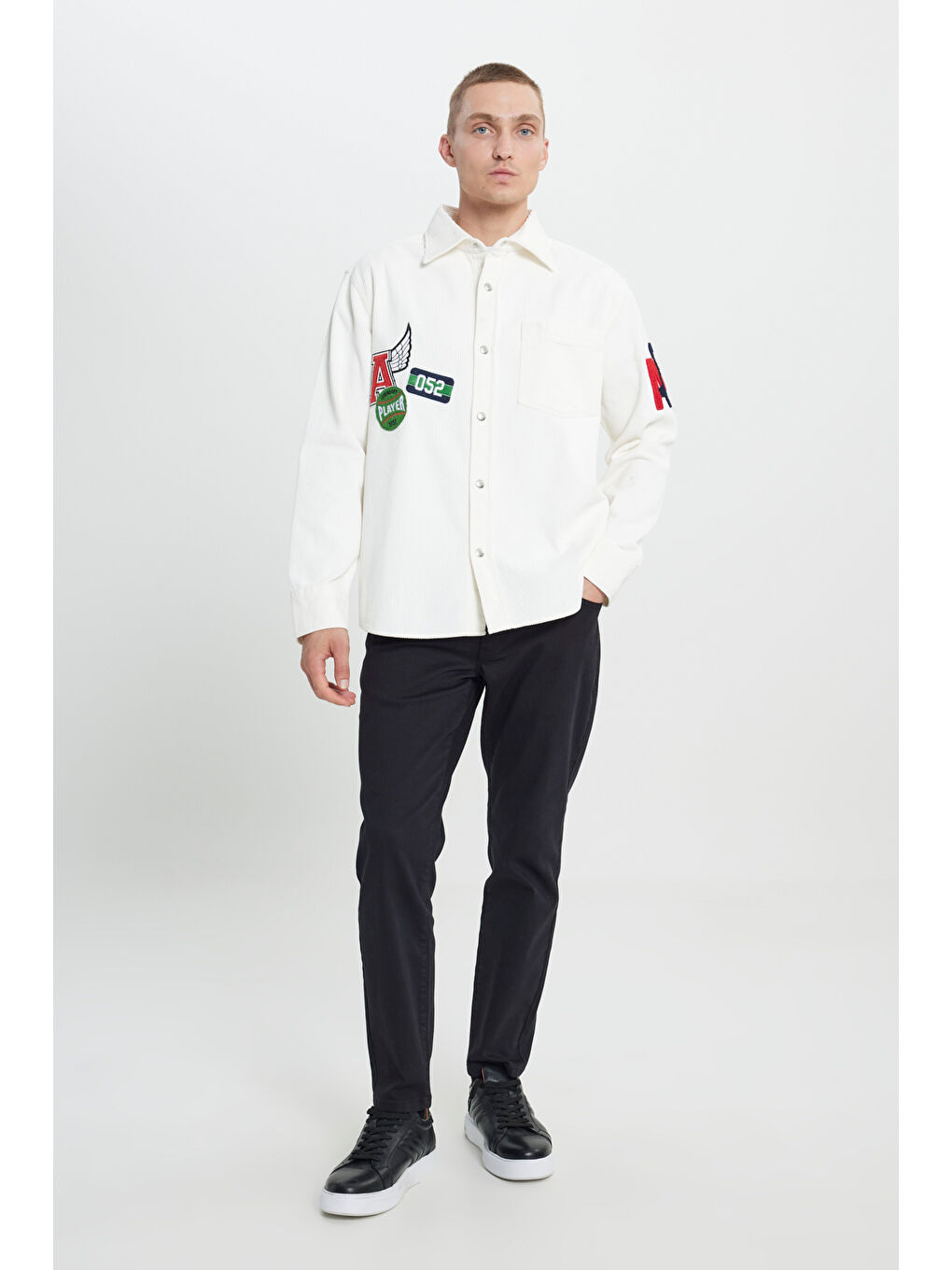 Erkek Ekru Oversize Fit Bol Kesim Klasik Yaka Kareli Gömlek-1