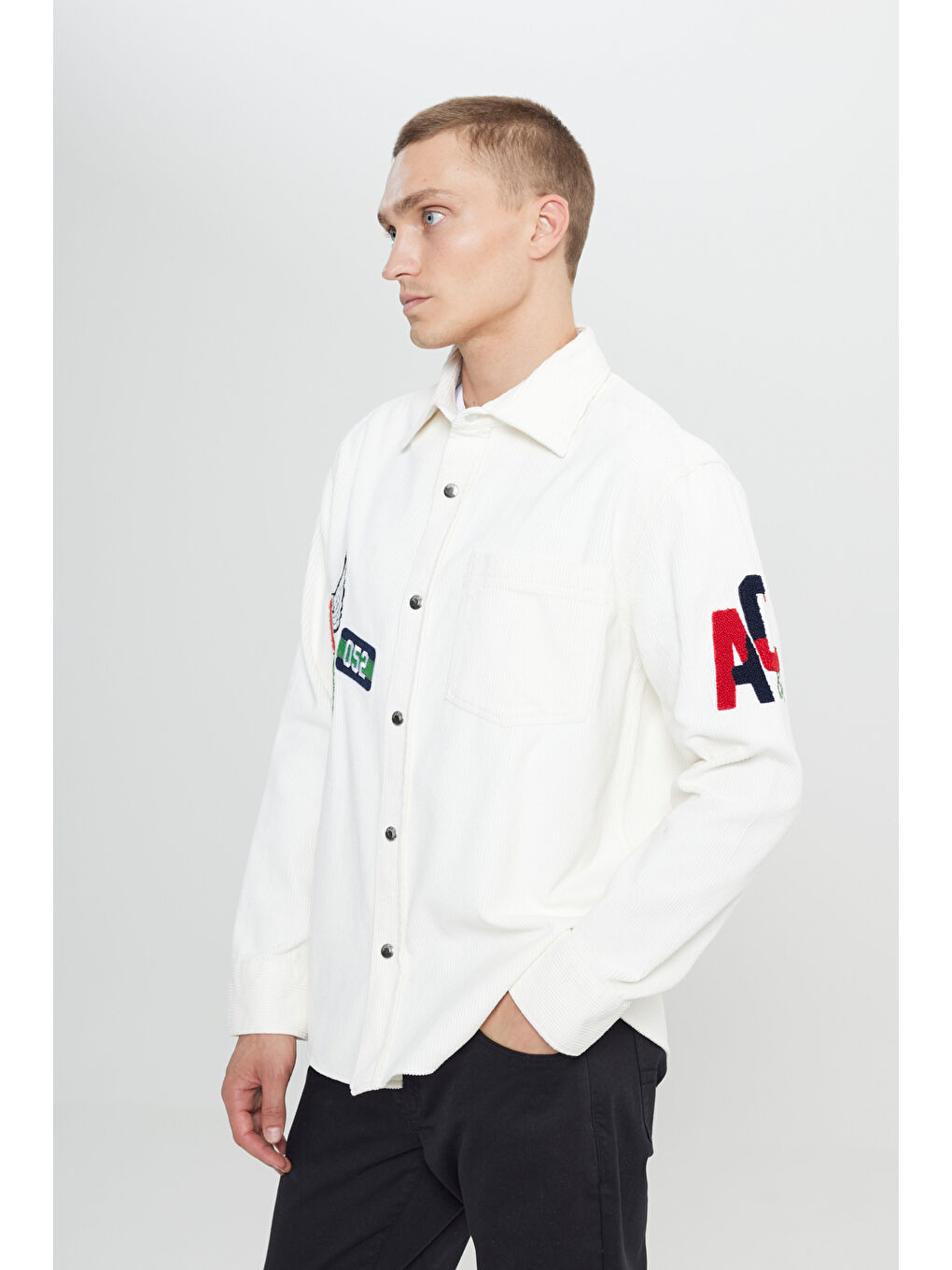 Erkek Ekru Oversize Fit Bol Kesim Klasik Yaka Kareli Gömlek-3