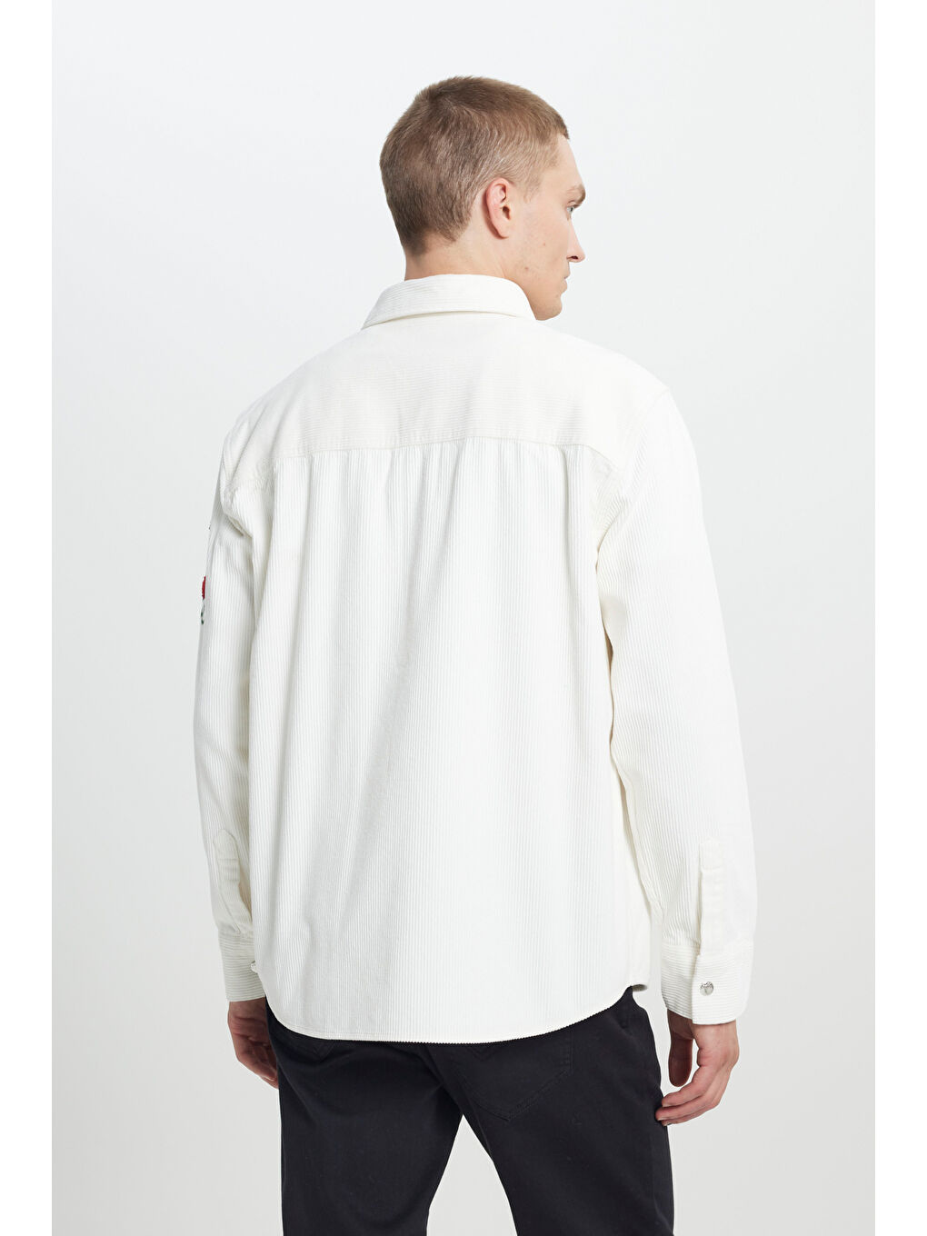 Erkek Ekru Oversize Fit Bol Kesim Klasik Yaka Kareli Gömlek-5