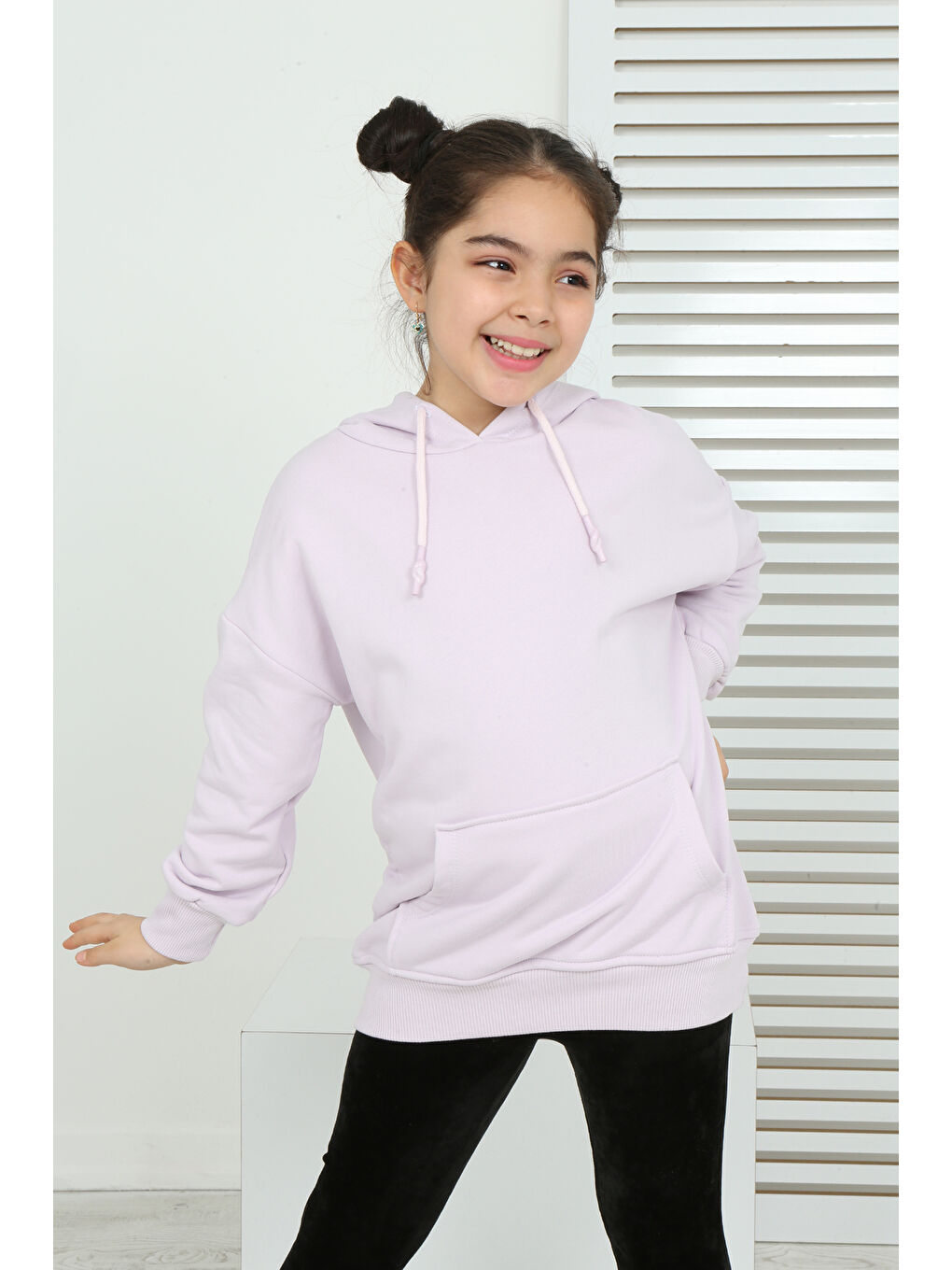 Lila Kız Çocuk Kanguru Cepli Sweatshirt-5