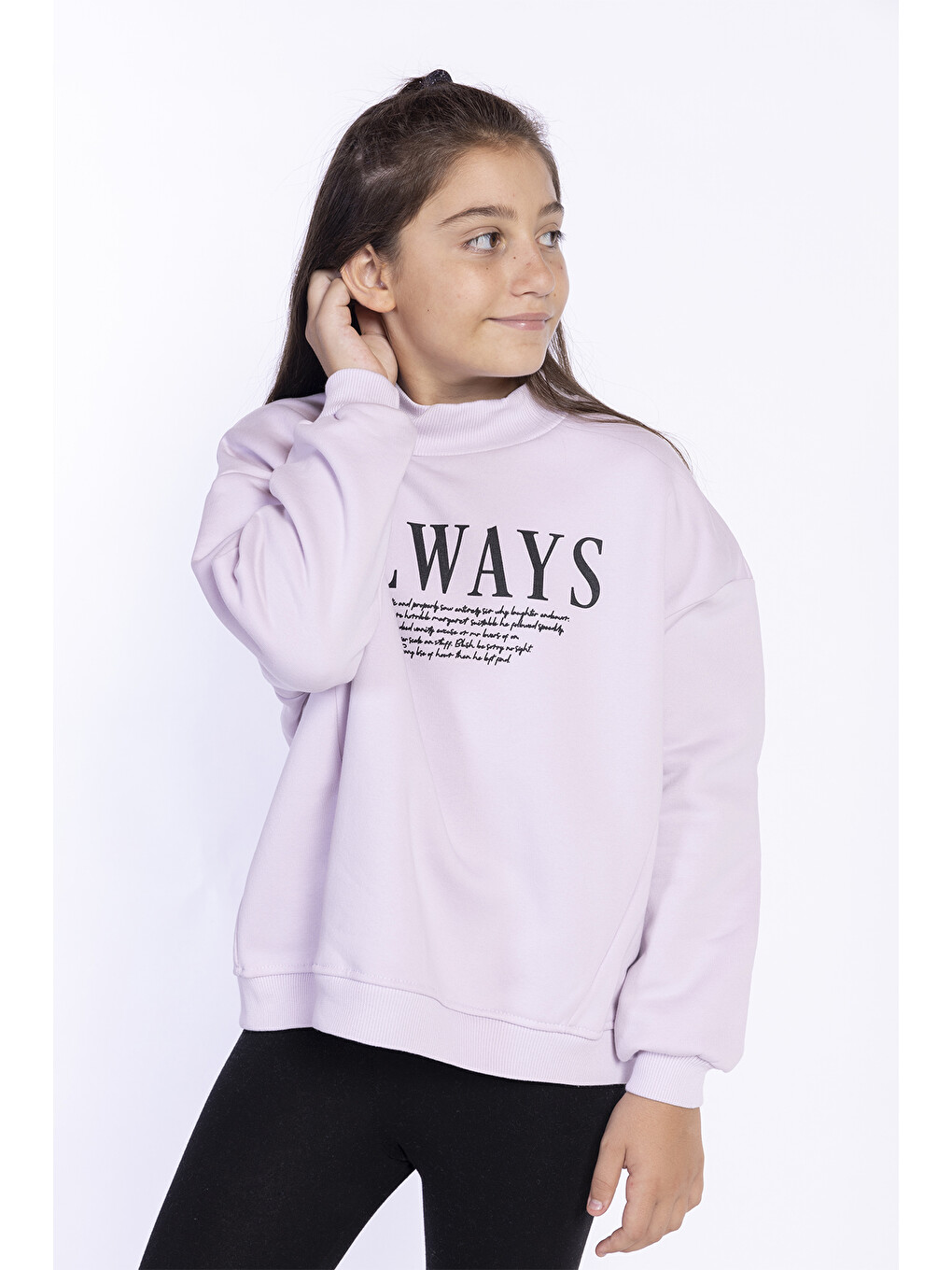 Lila Kız Çocuk Baskılı Balıkçı Yaka Sweatshirt