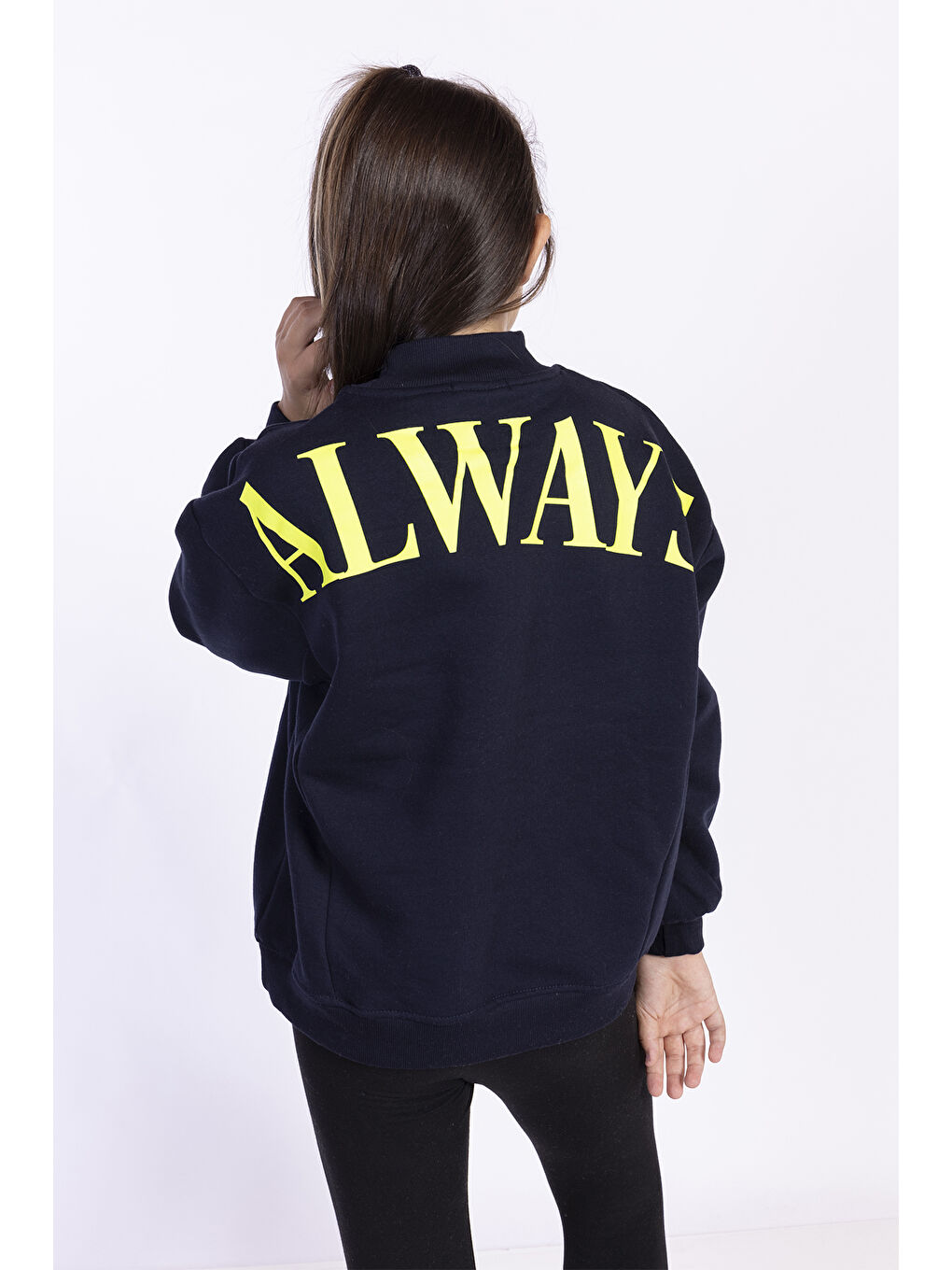 Lacivert Kız Çocuk Baskılı Balıkçı Yaka Sweatshirt-3