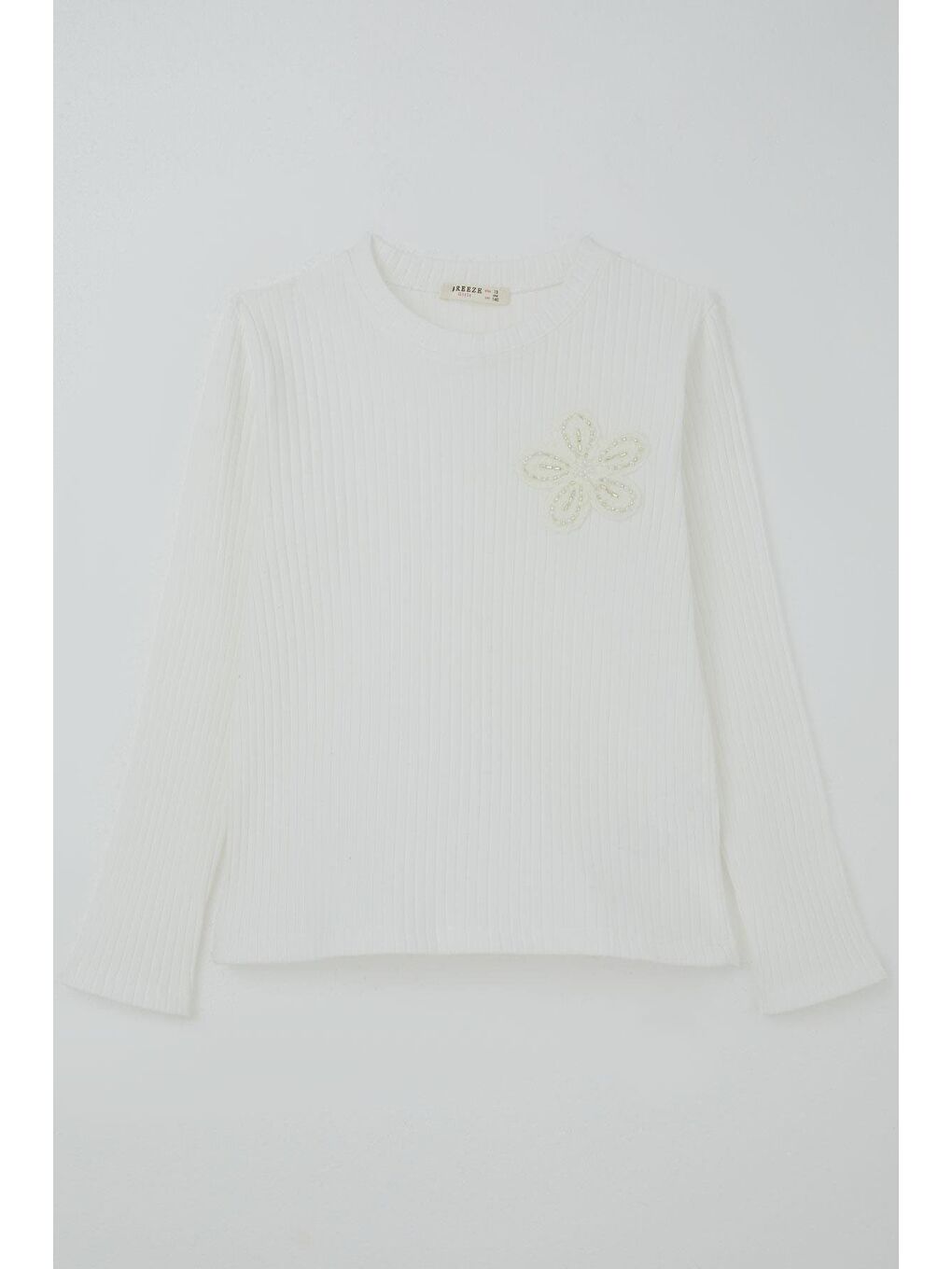 Kız Çocuk Uzun Kollu Tişört Boncuk İşlemeli Çiçek Arma Detaylı Beyaz (9-14 Yaş)-2