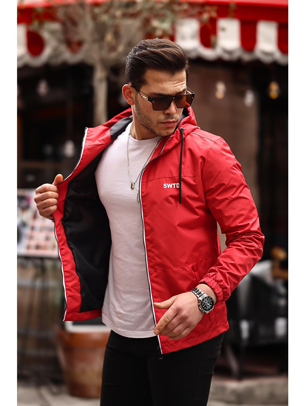 Kırmızı Baskılı Yağmurluk Mevsimlik PLDP 2917