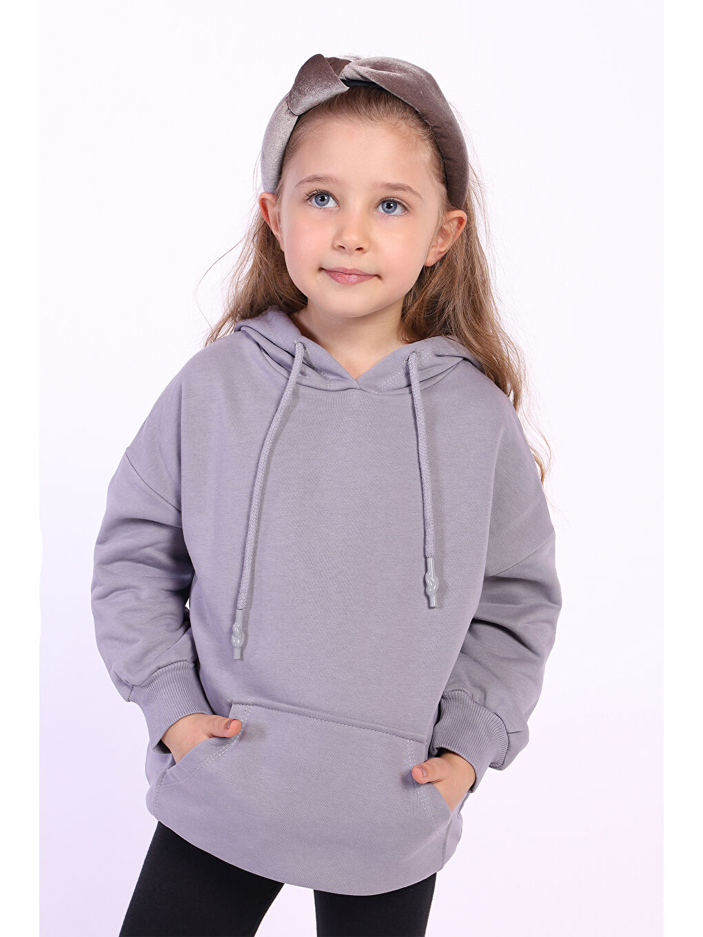 Gri Kız Çocuk Kanguru Cepli Sweatshirt