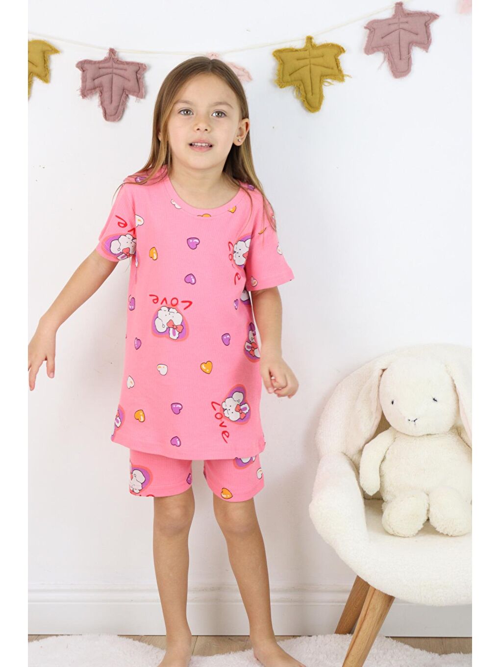 Beyaz Kız Çocuk Pamuklu Penye Kumaş 2'li Paket Pijama Takımı (2 Takım)-5