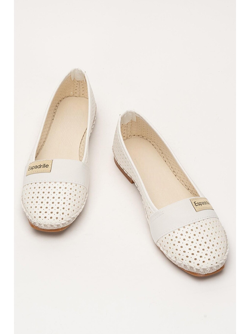 Kadın Yazlık Düz Taban Espadril Babet Ayakkabı Beyaz-5
