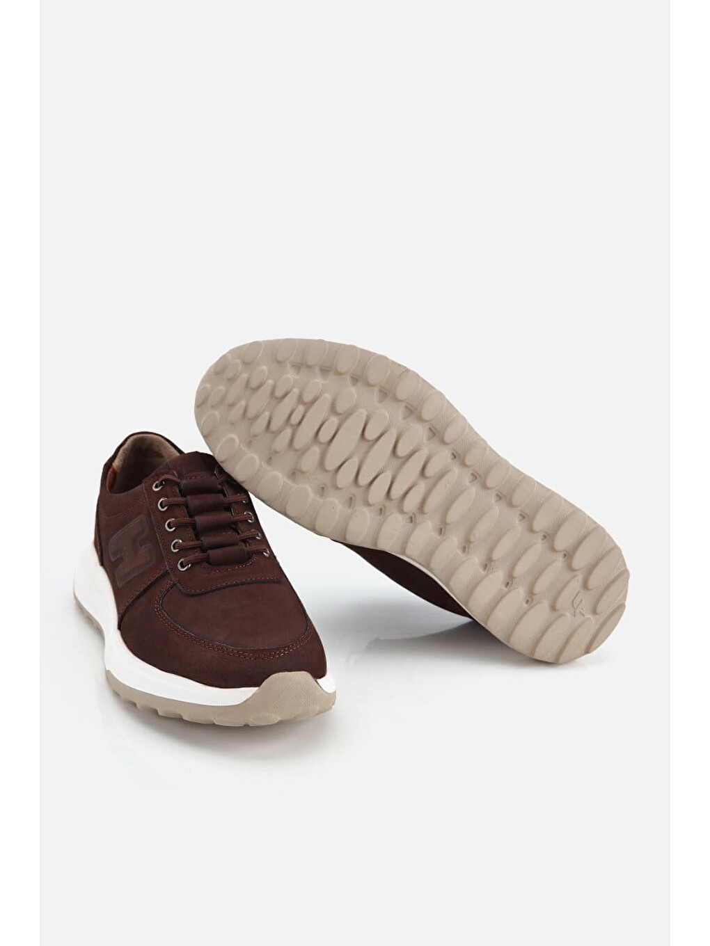 Erkek Kahverengi Nubuk Deri Bağcık Detaylı Sneaker-5
