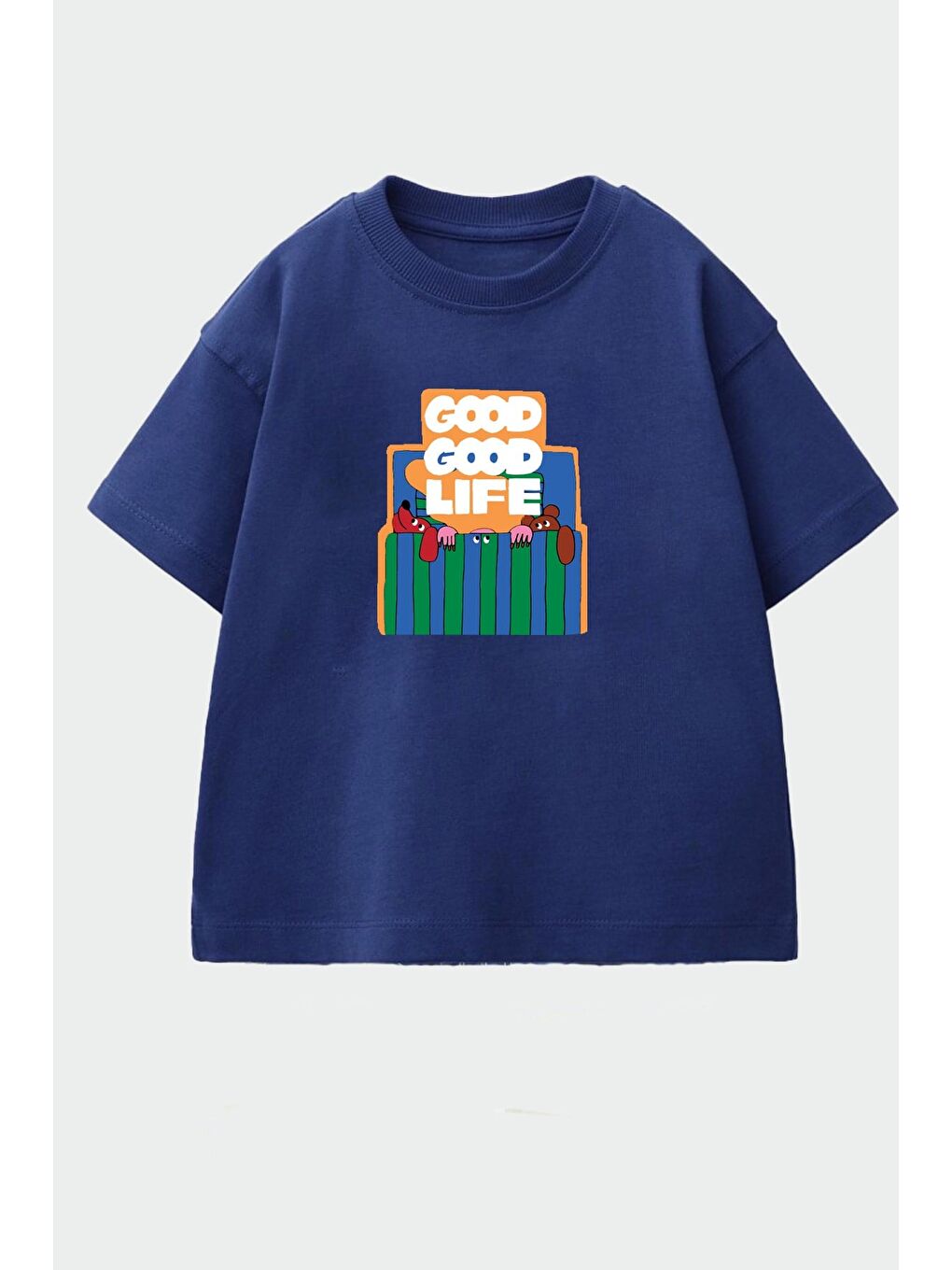 Lacivert Erkek Çocuk Pamuklu Bisiklet Yaka Baskılı T-Shirt