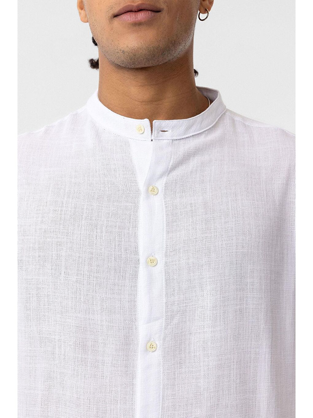 Hakim Yaka Oversize Uzun Kollu Pamuk Keten Gömlek Ekru-4