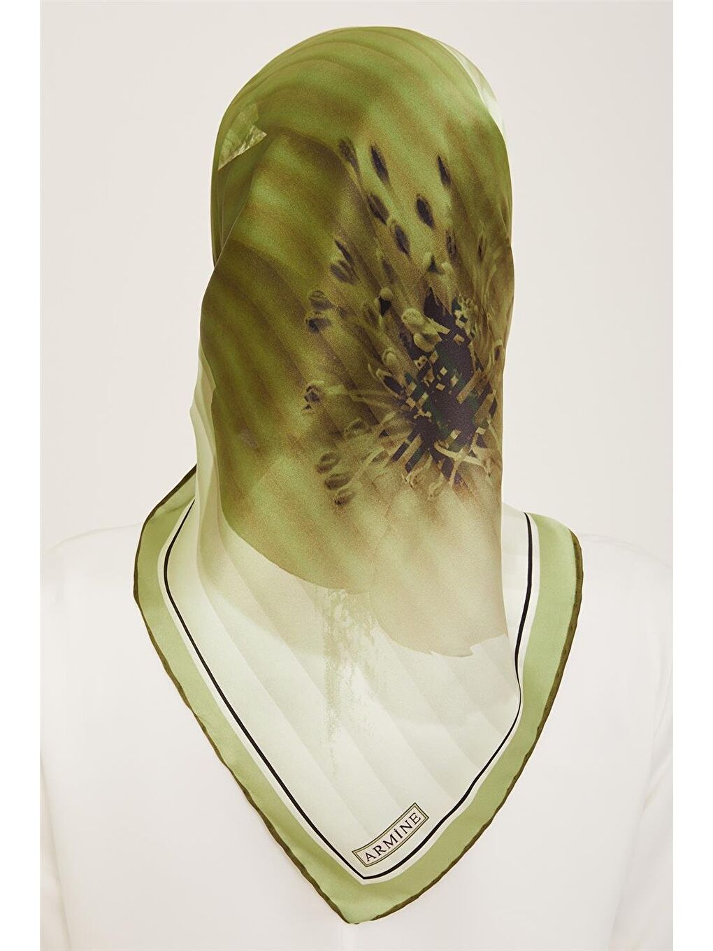 Yeşil Çiçek Desenli Twill İpek Eşarp 24Ya9100 87 05-3