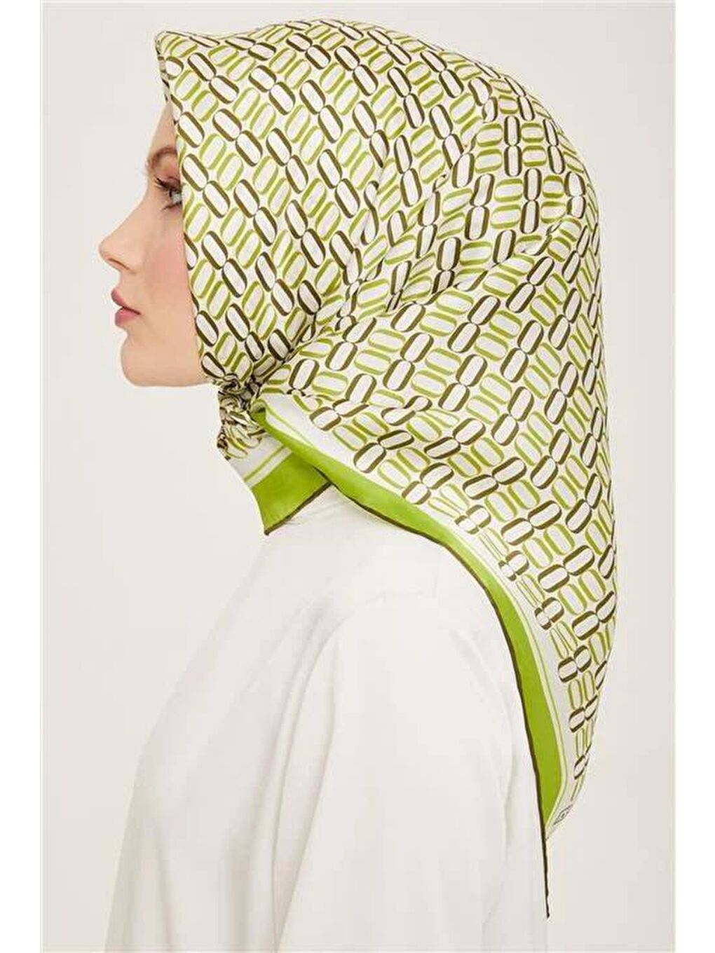 Yeşil Klasik Desenli Twill İpek Eşarp 24Ya9149 8 54-2