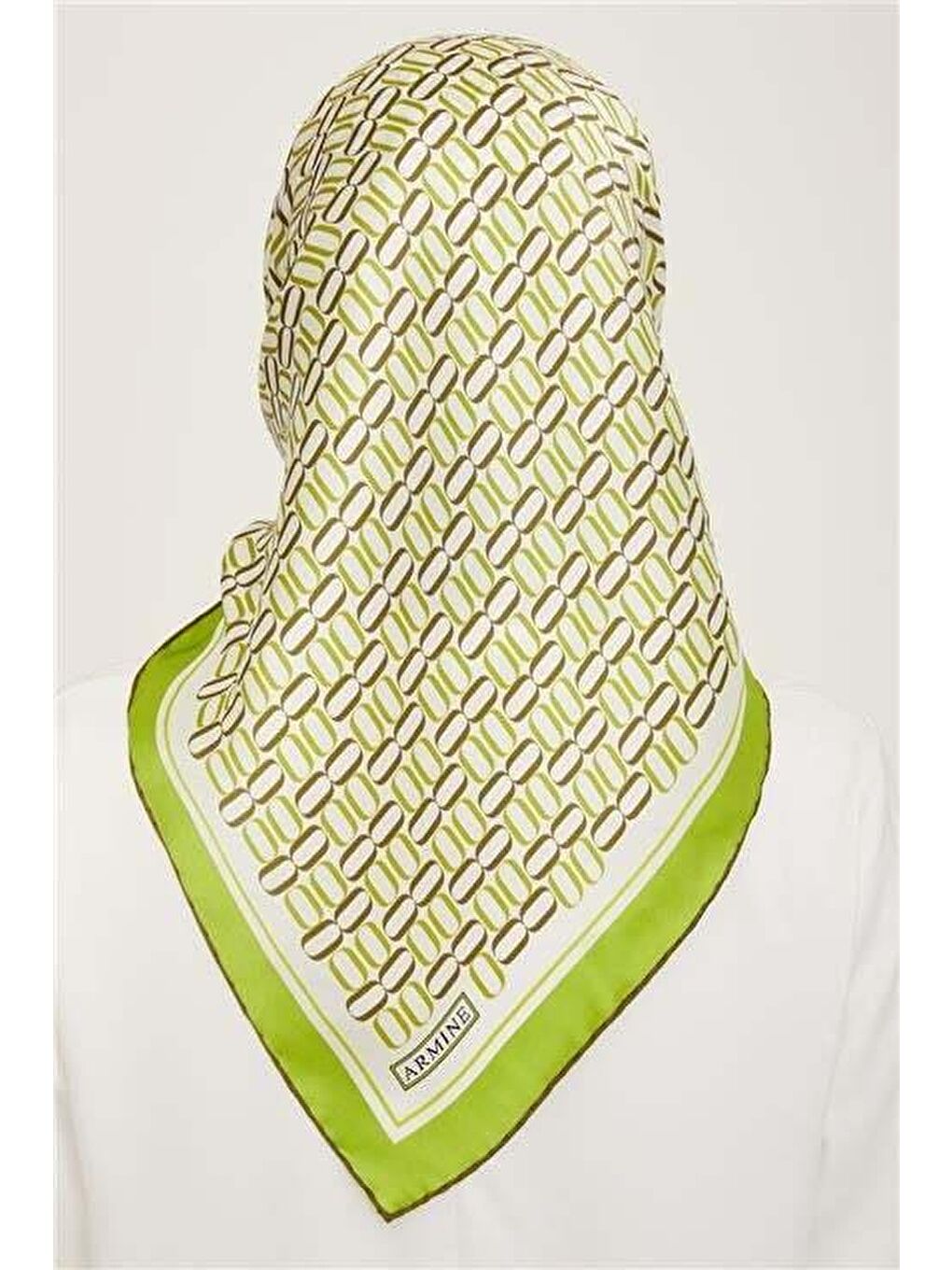 Yeşil Klasik Desenli Twill İpek Eşarp 24Ya9149 8 54-3