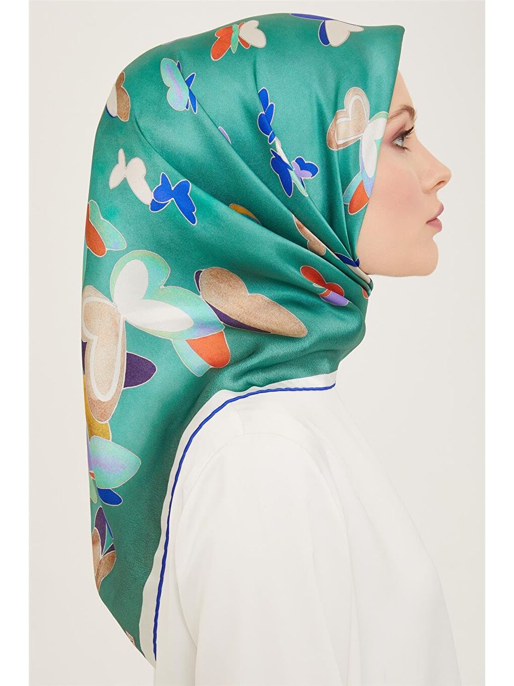 Yeşil Obje Desenli Twill İpek Eşarp 24Ya9146 33 84-1