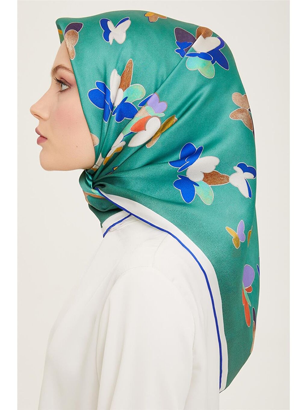 Yeşil Obje Desenli Twill İpek Eşarp 24Ya9146 33 84-2