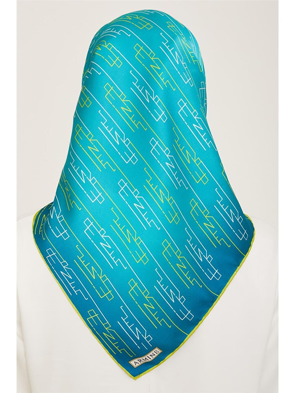 Yeşil Klasik Desenli Twill İpek Eşarp 24Ya9142 53 36-3