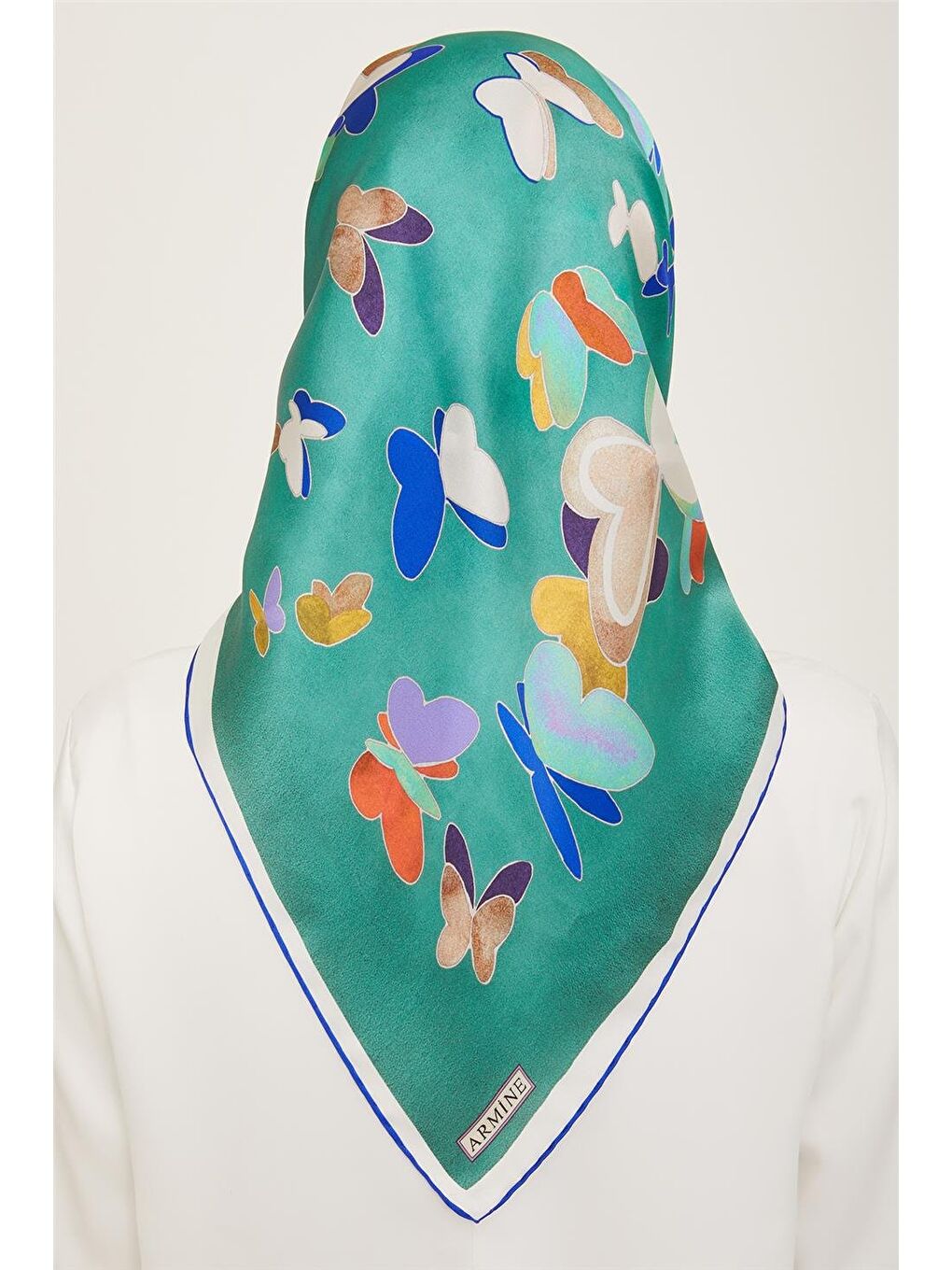 Yeşil Obje Desenli Twill İpek Eşarp 24Ya9146 33 84-3