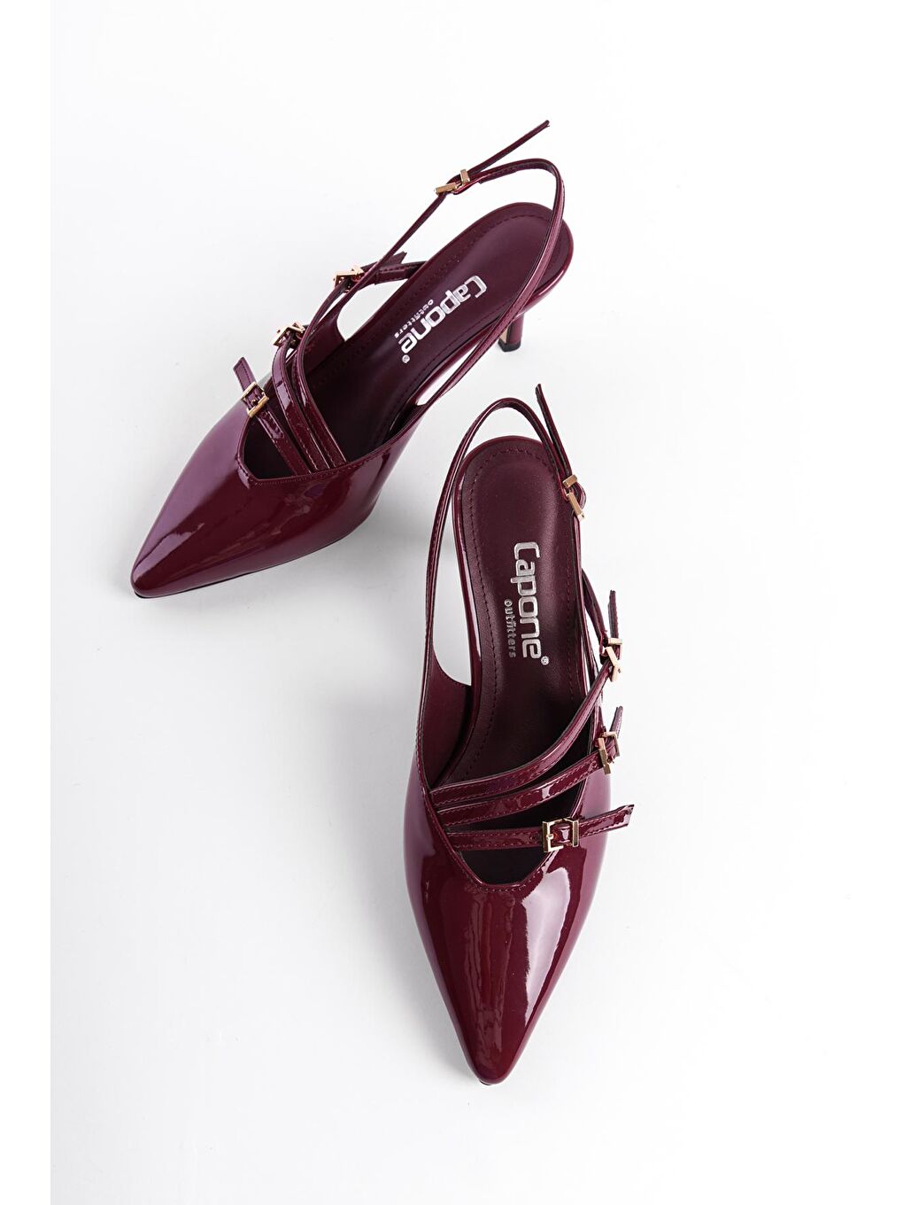 Bordo Sivri Burunlu Orta Topuklu Tokalı Rugan Kadın Ayakkabı-1