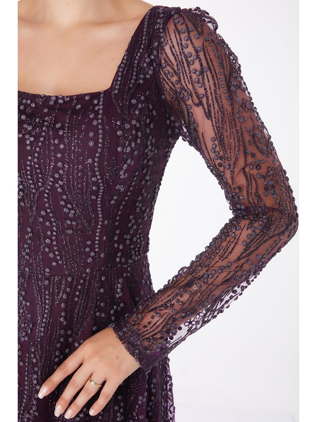 Orta Kadın Mürdüm Uzun Kollu Midi Elbse - 25104-5