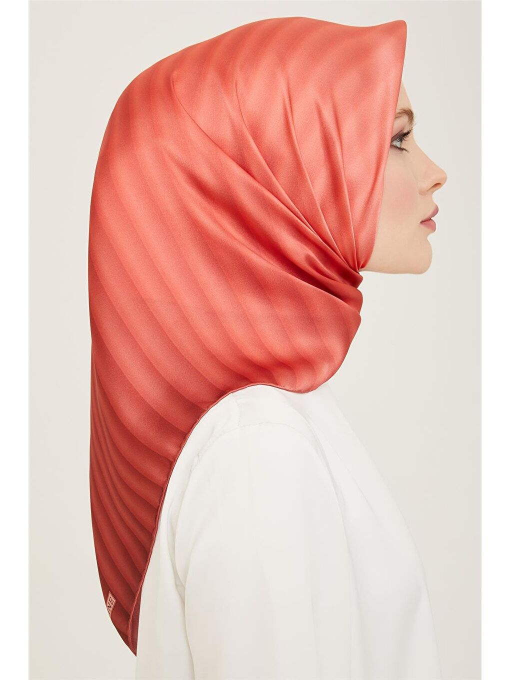 Turuncu Klasik Desenli Twill İpek Eşarp 24Ya9150 4 04-1