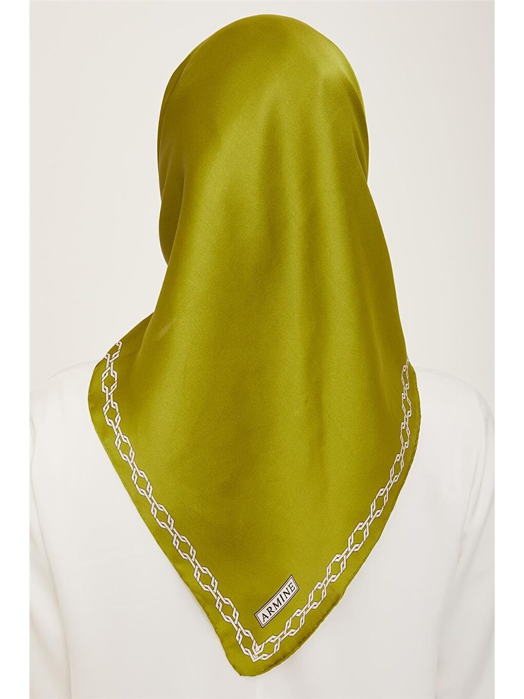 Yeşil Klasik Desenli Twill İpek Eşarp 24Ya9154 53 84-3