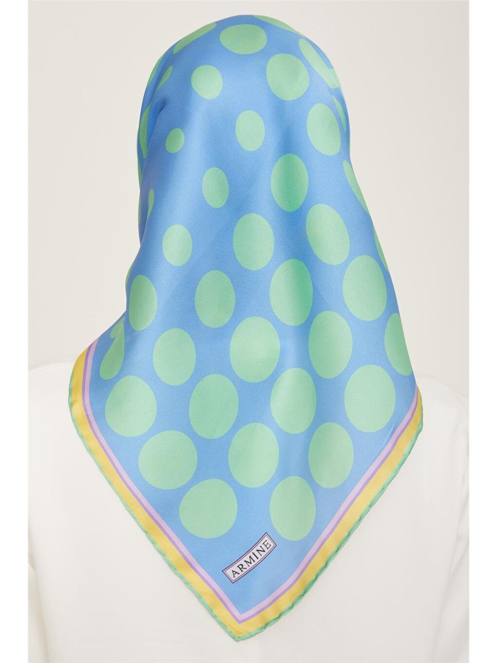 Yeşil Geometrik Desenli Twill İpek Eşarp 24Ya9156 86 53-3