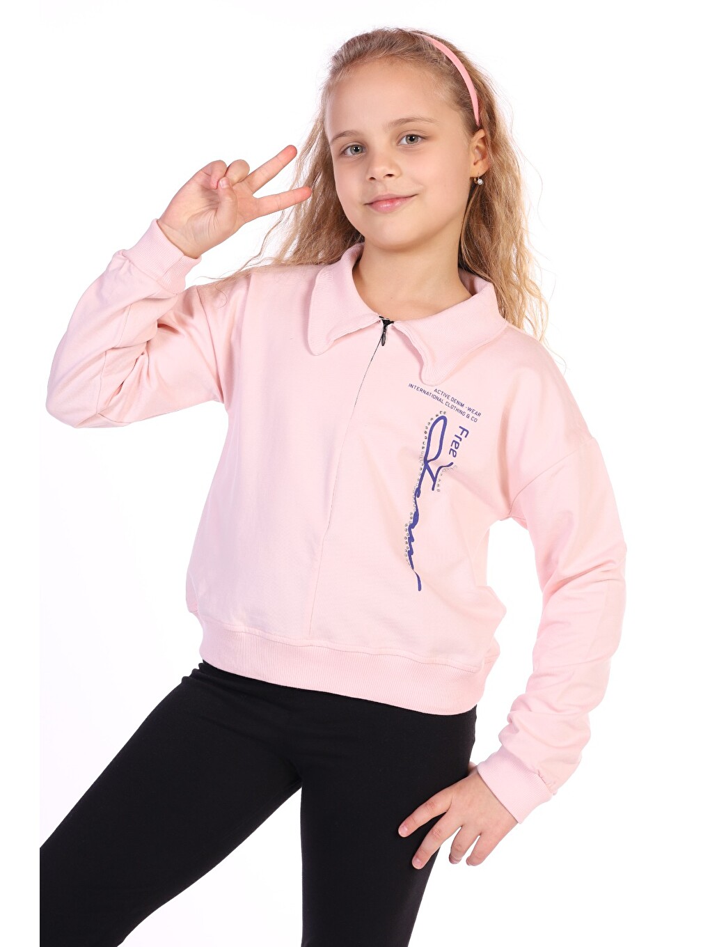 Pembe Kız Çocuk Free Jeans Baskılı Sweatshirt