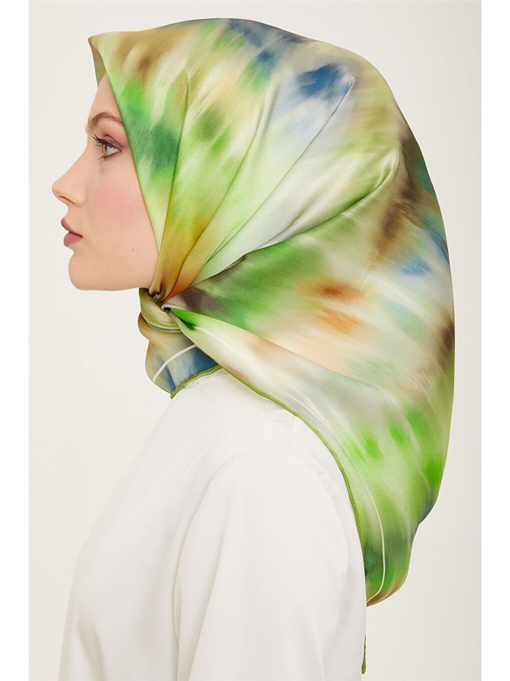 Yeşil Soyut Desenli Twill İpek Eşarp 24Ya9136 36 02-2