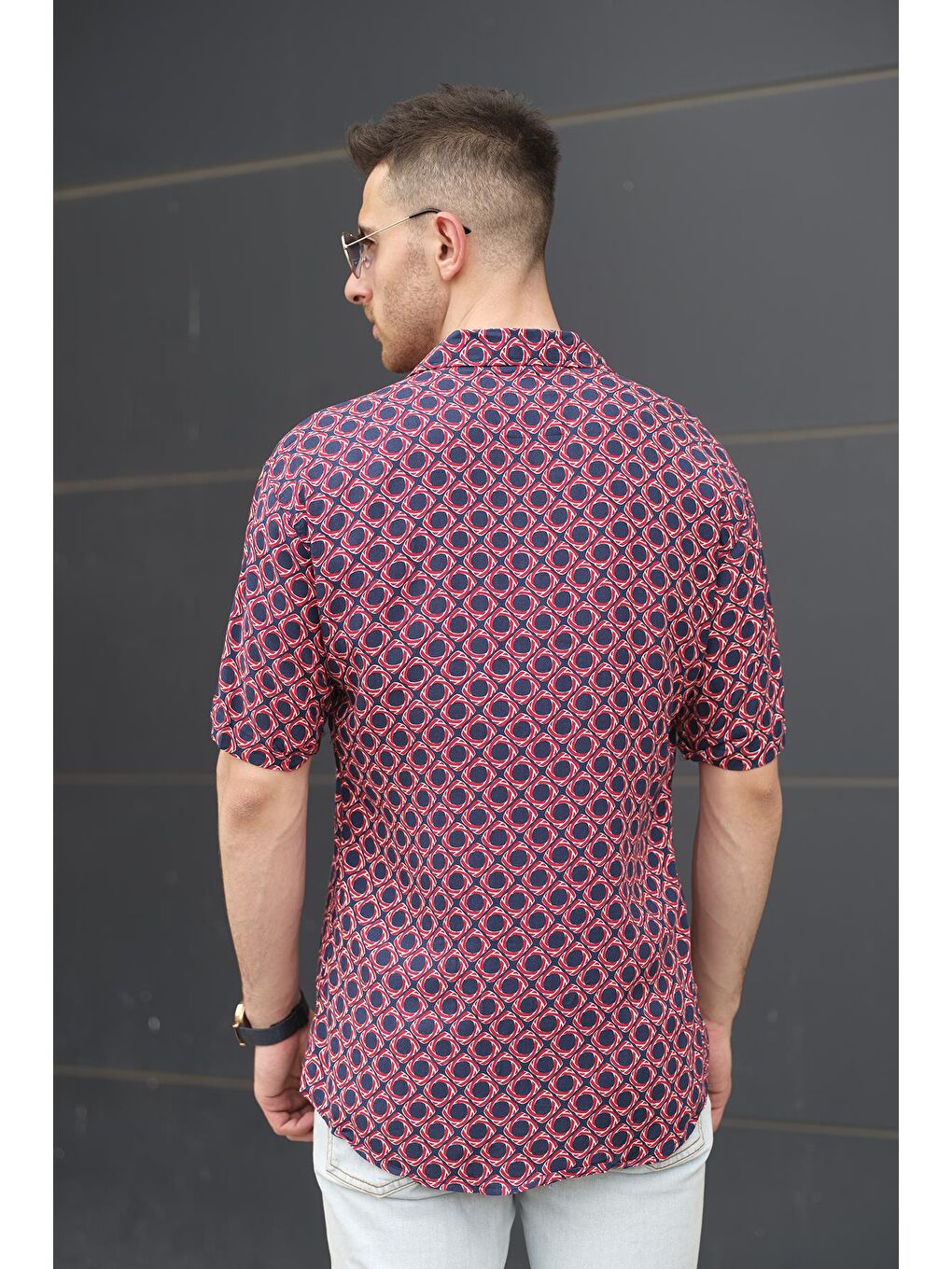 Bordo Kurtis Apaj Yaka Kare Oval Desenli Gömlek-2