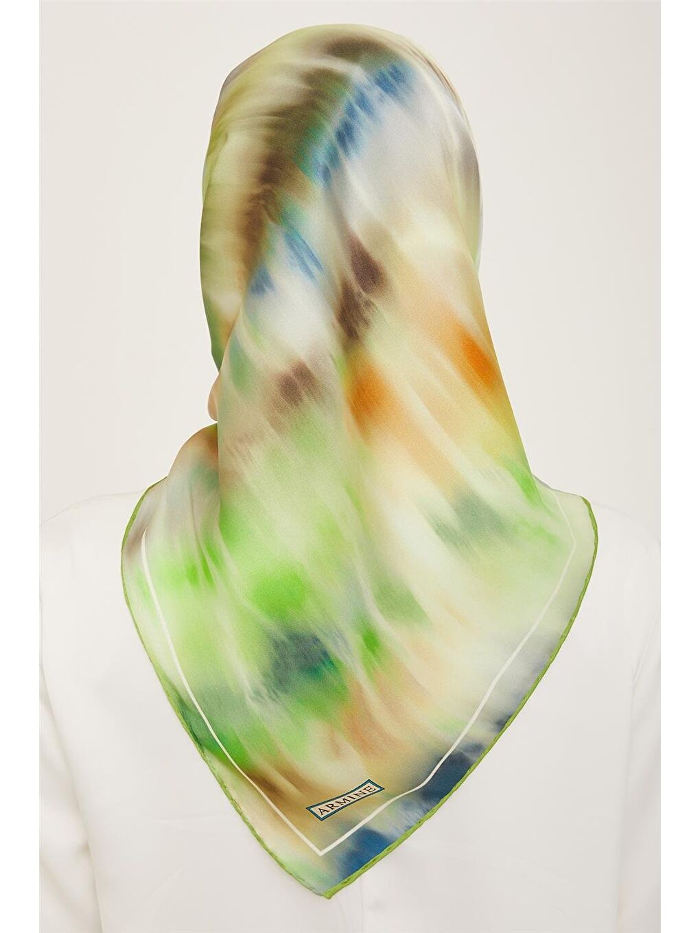 Yeşil Soyut Desenli Twill İpek Eşarp 24Ya9136 36 02-3