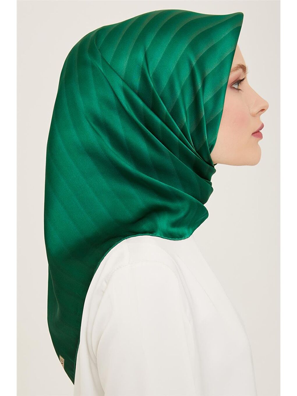 Yeşil Klasik Desenli Twill İpek Eşarp 24Ya9150 4 84-1